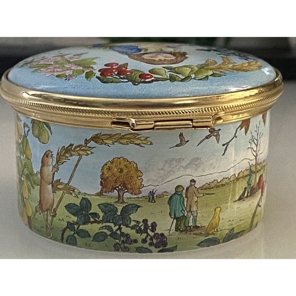 Marshall Enamels Four Seasons Pill Trinket Box Numbered Girl w Basket Happiness - Picture 15 of 16